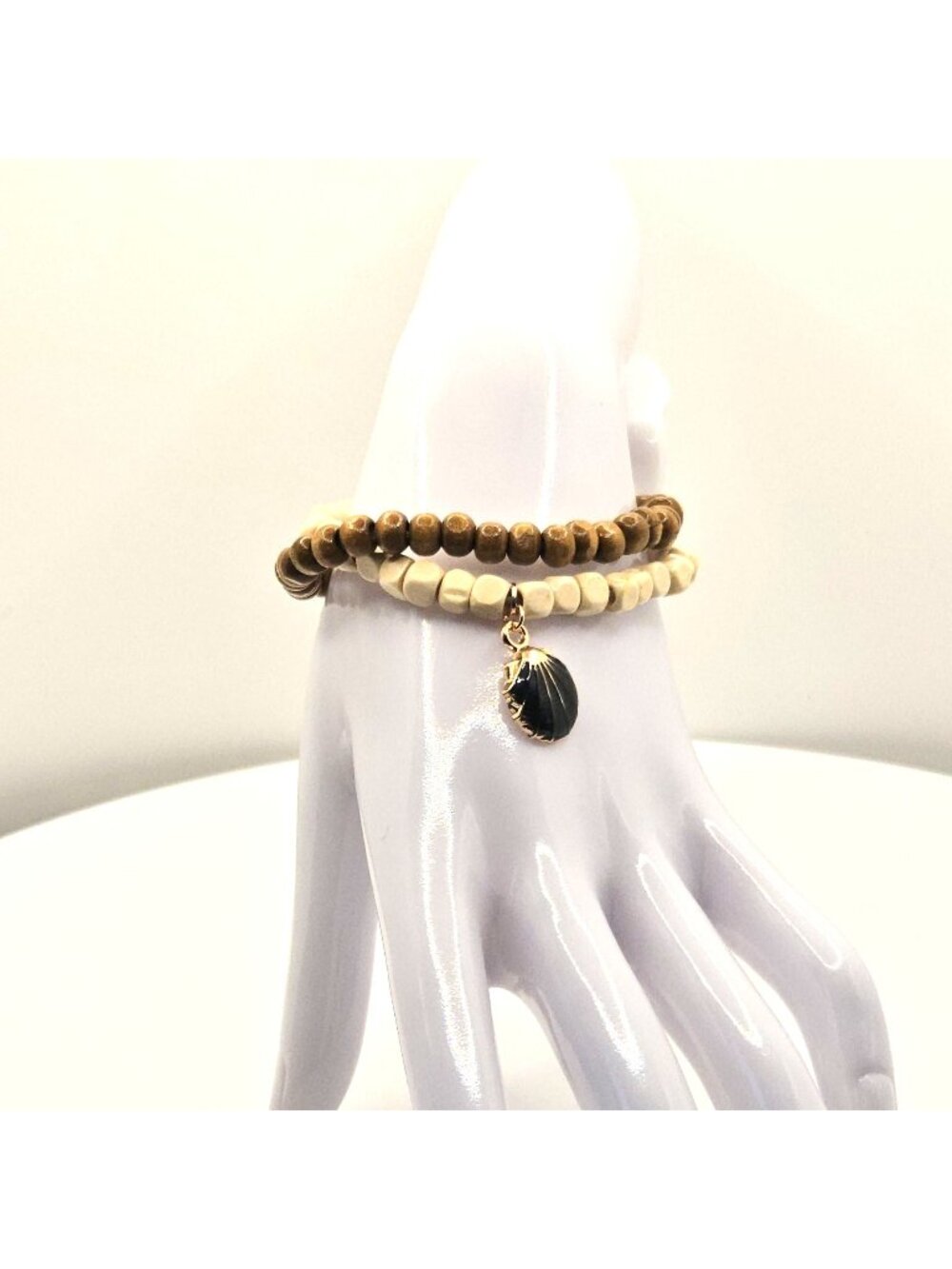 Shell Charm Bracelet, Beach Bracelet, Neutral Beaded Bracelet, Coastal Jewelry
